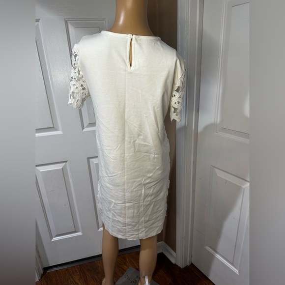 Zara White Sheath Lace Midi Dress with Flutter Sleeves sz small - Picture 5 of 9